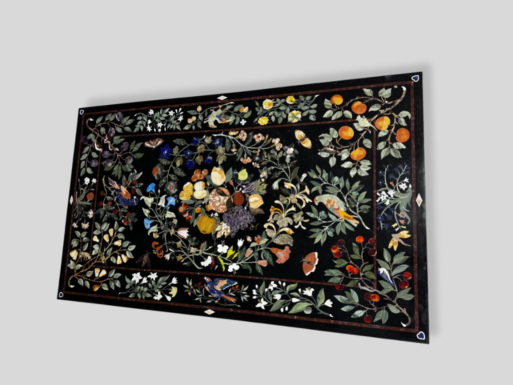 Black Marble Inlay Table Handmade Pietra Dura Gemstone Work Home Decor
